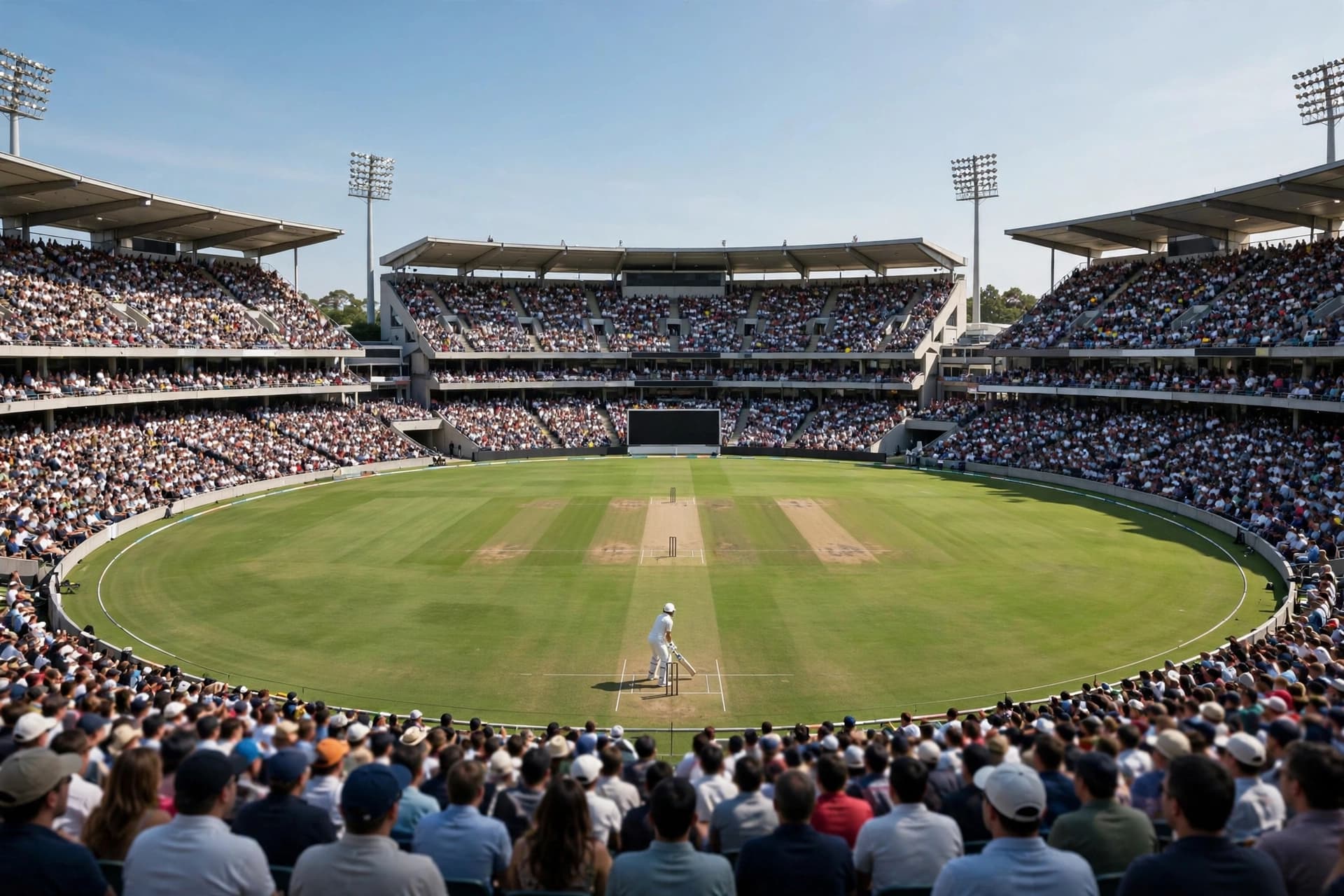 A cricket stadium during a day match