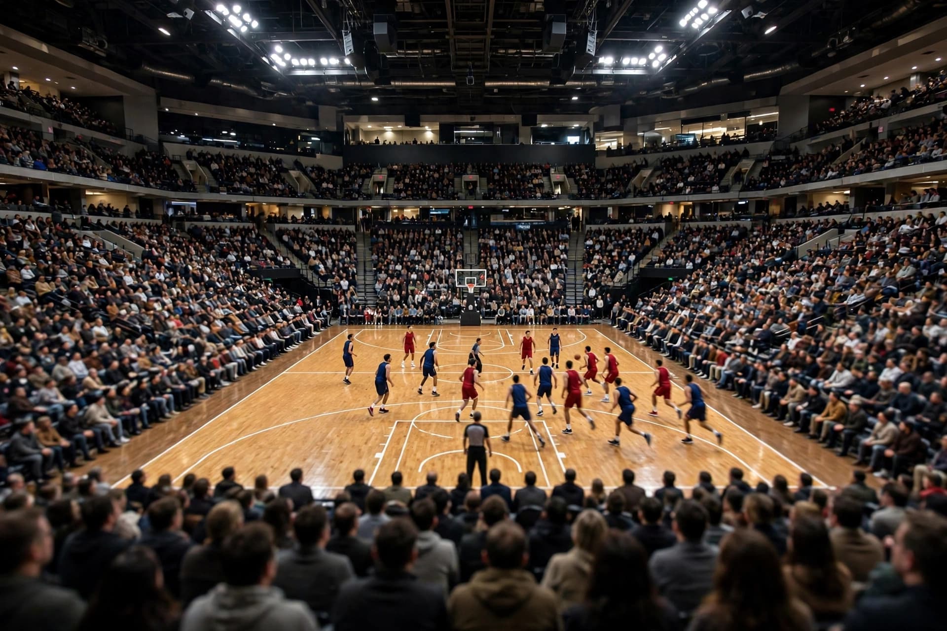 A basketball arena during a game